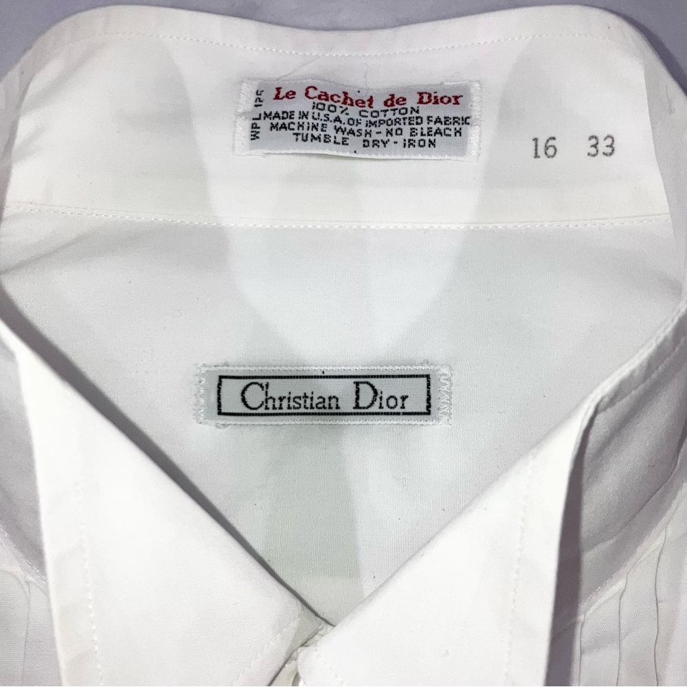 Vintage Christian Dior Monsieur Pleated Tuxedo Shirt White Sz 16/33 French Cuff - Picture 6 of 8